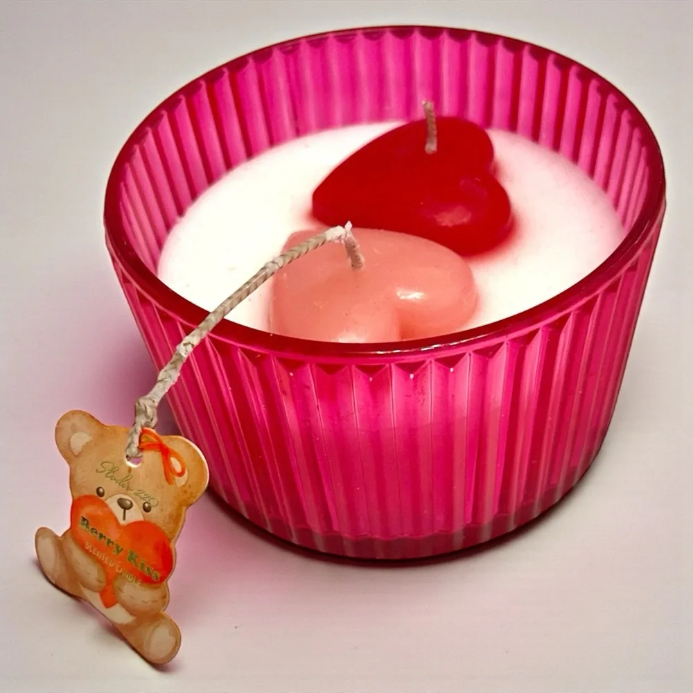 Coquette Heart Candle Pink Glass Jar Teddy Bear Charm NWT